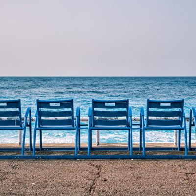 Famous blue chairs on beach of Nice, France Famous blue chairs on beach of Nice, France